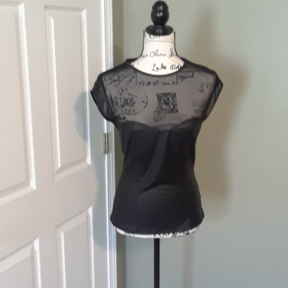 Black faux leather and sheer top